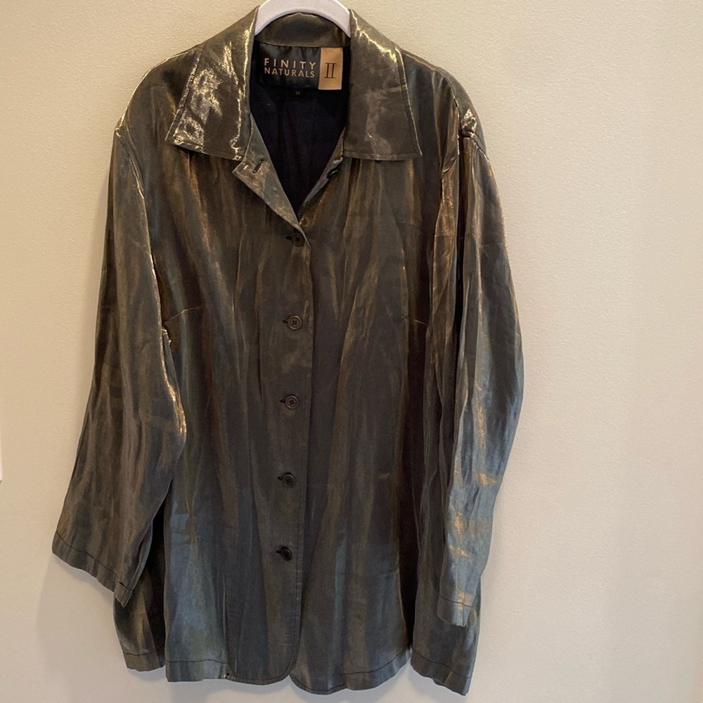 Finity Naturals Gold Shimmer Oversized Metallic Button Shirt Long Sleeve Size 2X